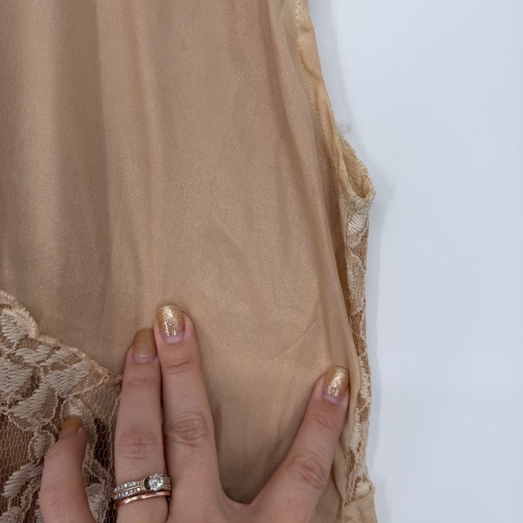 Pretty Angel Lace Asymmetrical Linen Blend Slip Dress Neutral Flawed Size XL - Picture 3 of 7